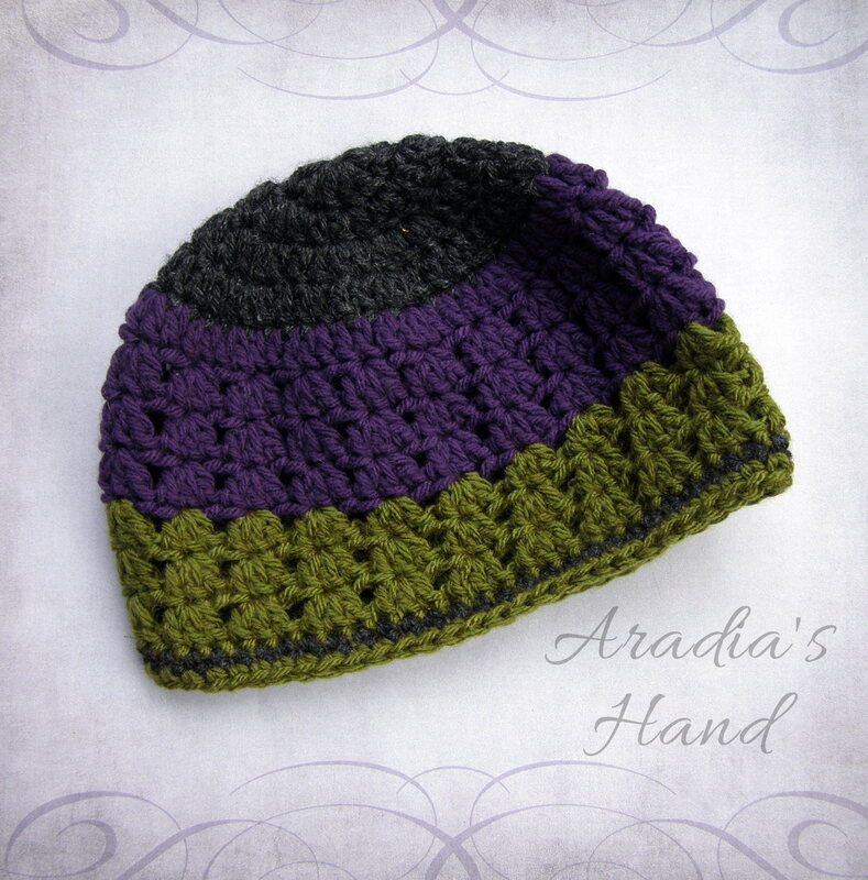 Gray purple green color blocked hat for child