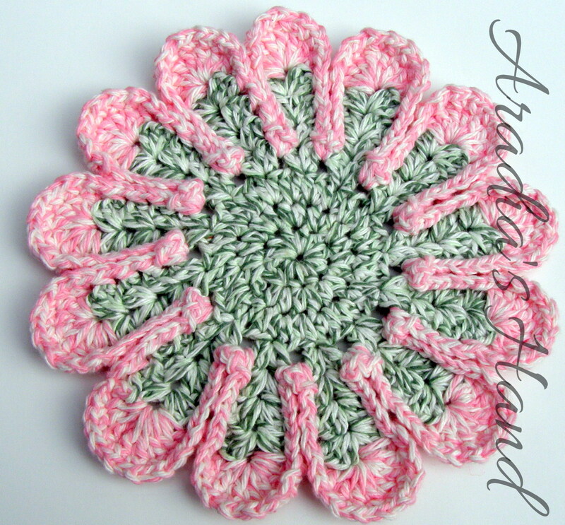 Watermelon inspired pink and green marled flower dishcloth