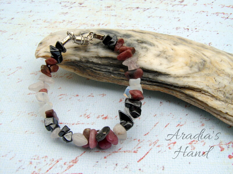 Hematite rhodonite rose quartz opalite beaded wire bracelet