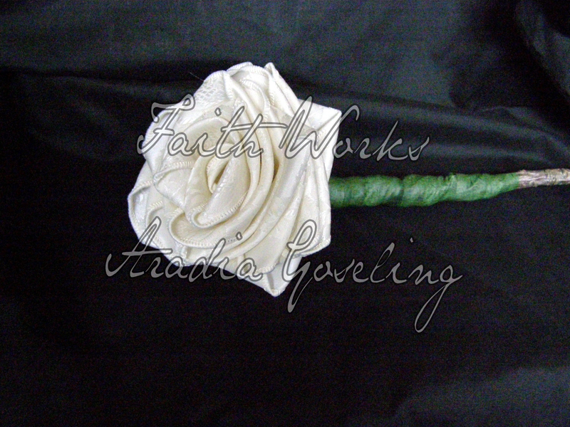 Large handmade white ribbon rose