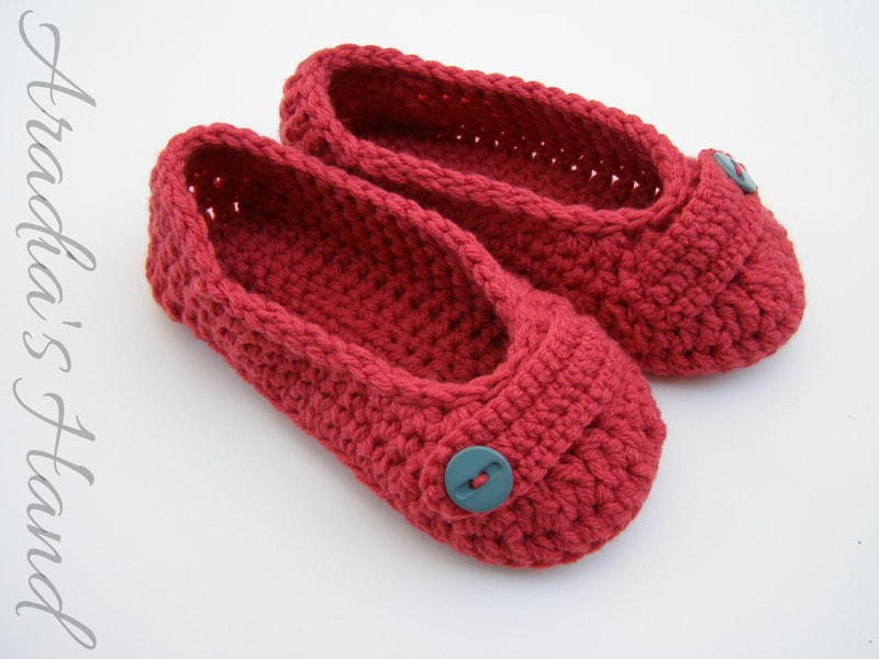 Handmade crochet house slippers with vintage button