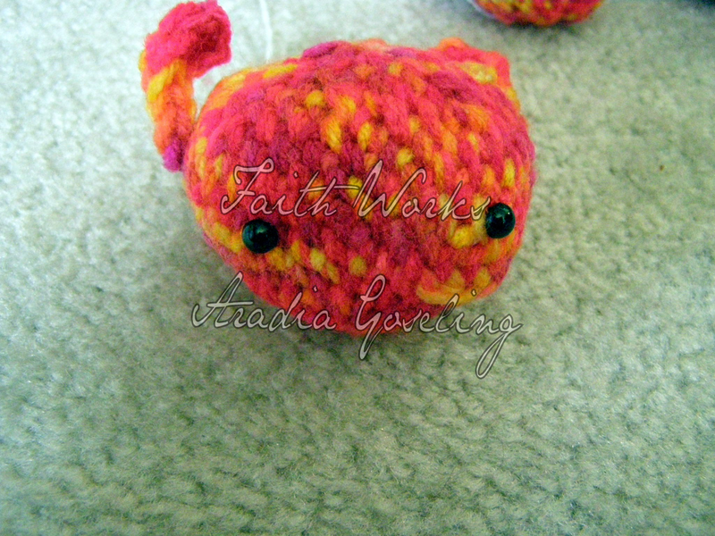 Red orange yellow crochet amigurumi alien doll