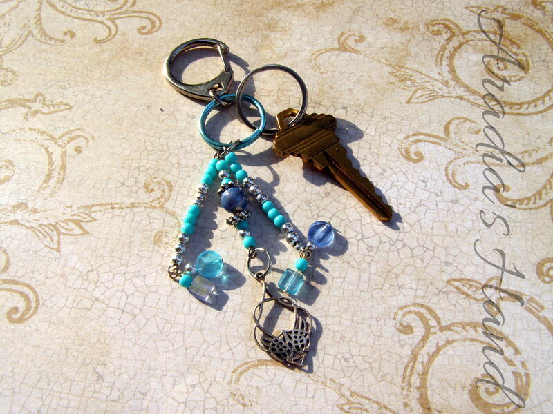 Coventina goddess inspired one of a kind silver and blue beaded keychain with Celtic knotwork