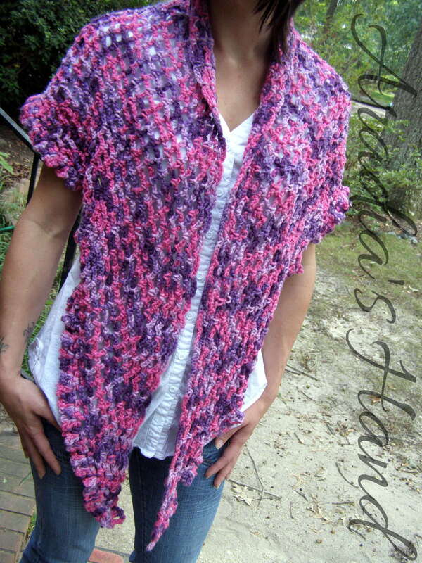 Pink and purple crochet lace triangle shawl