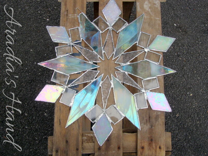 Asymmetrical iridescent stained glass snowflake