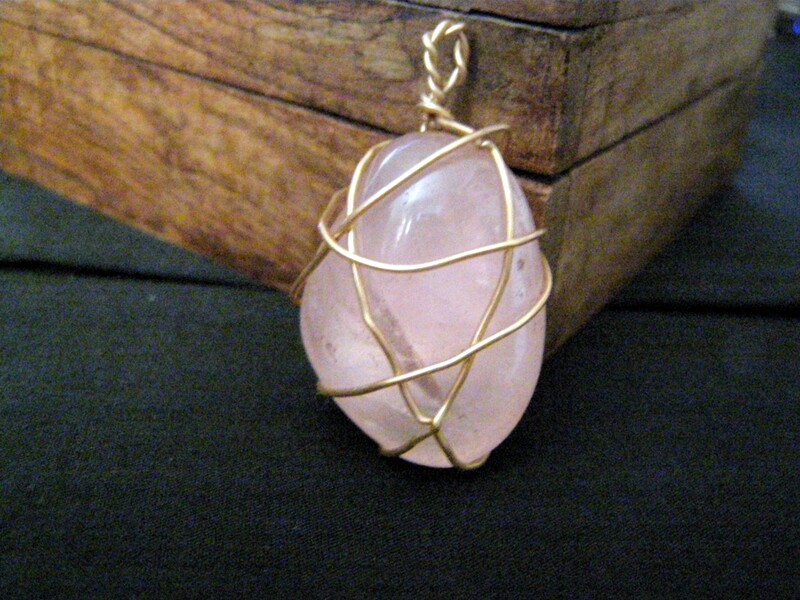 Large rose quartz crystal wire wrapped pendant