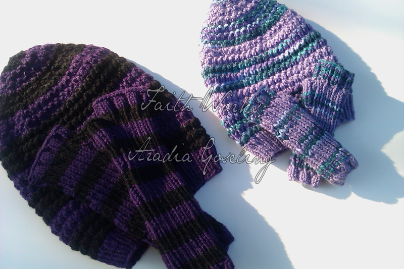 Adult and child striped armwarmers and slouchy hat set