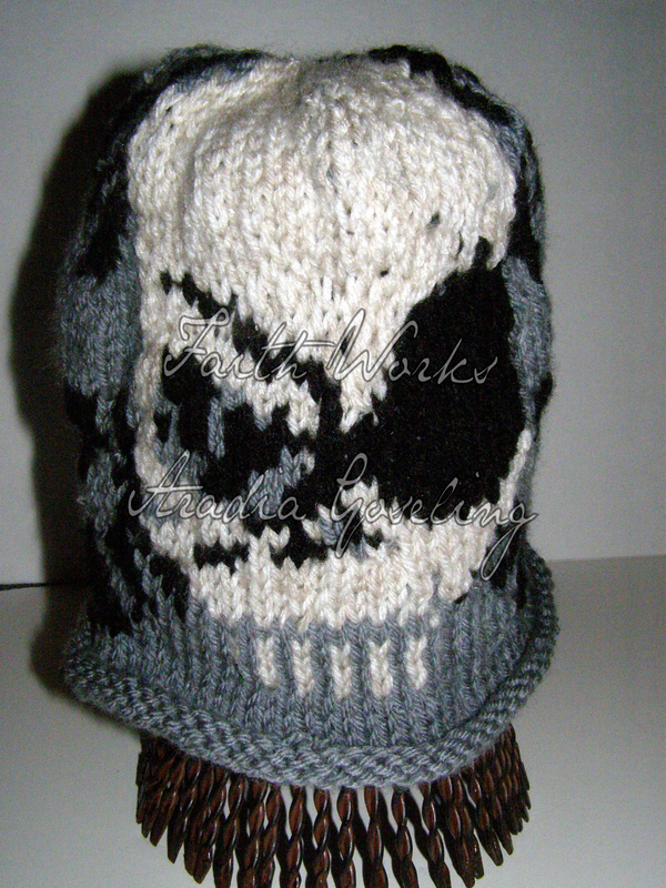 One of a kind hand knit pirate skull mudder hat