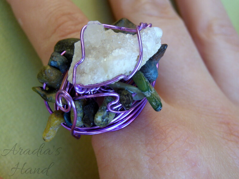 Dionysus Greek god of wine inspired African jade amethyst white crystal garden wire wrap ring