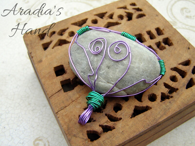 Dionysus Greek god of wine inspired purle and green wire wrapped necklace pendant